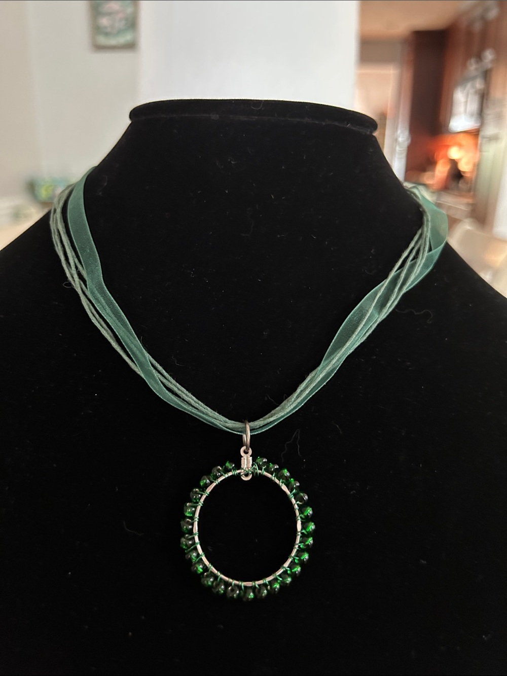 Green Crystal Circle Pendant Necklace